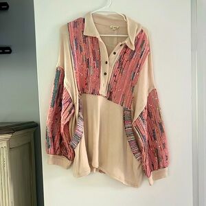 Women's Pink and Cream Sequin Top
